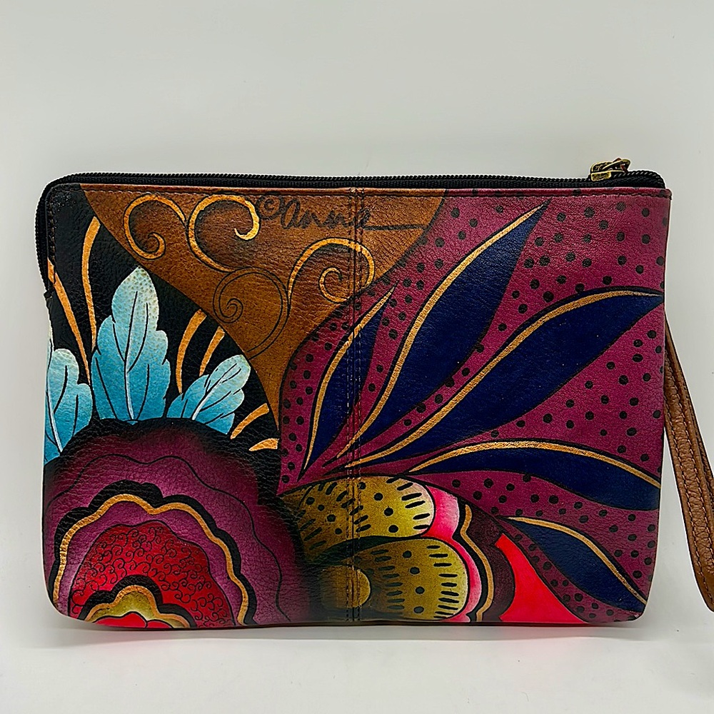 Anuschka Anna Hand Painted Floral Wristlet Purse Bag - Picture 2 of 5